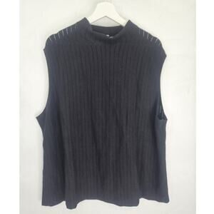 Lafayette 148 New York Womens Black Crew Slinky Rib Sleeveless Tunic Tank Sz 3X